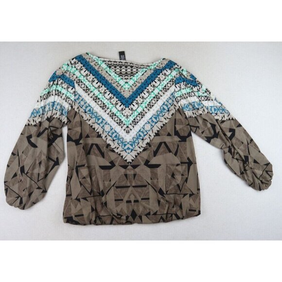 ALFANI - WOMEN'S BROWN PRINT 3/4 SLEEVE KNIT TOP - SIZE S - Picture 5 of 5